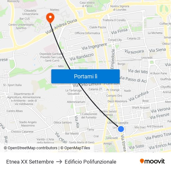 Etnea XX Settembre to Edificio Polifunzionale map