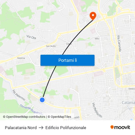 Palacatania Nord to Edificio Polifunzionale map