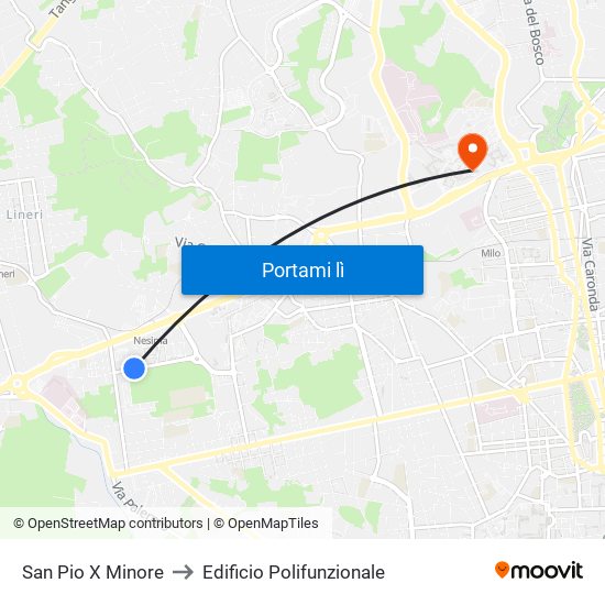 San Pio X Minore to Edificio Polifunzionale map