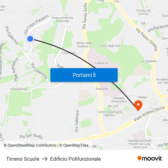 Tirreno Scuole to Edificio Polifunzionale map