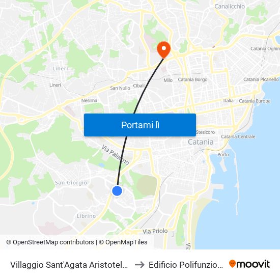 Villaggio Sant'Agata Aristotele Sud to Edificio Polifunzionale map