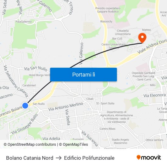 Bolano Catania Nord to Edificio Polifunzionale map