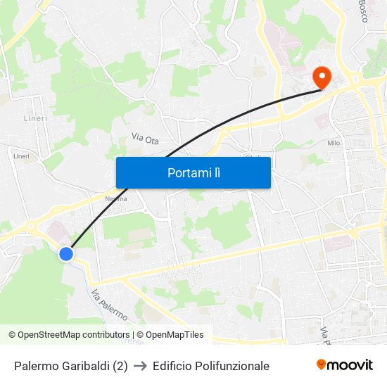 Palermo Garibaldi (2) to Edificio Polifunzionale map