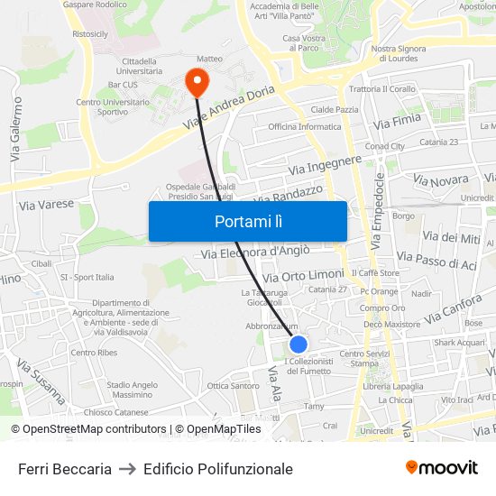 Ferri Beccaria to Edificio Polifunzionale map