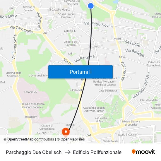 Parcheggio Due Obelischi to Edificio Polifunzionale map