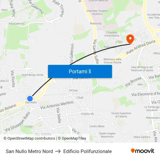 San Nullo Metro Nord to Edificio Polifunzionale map