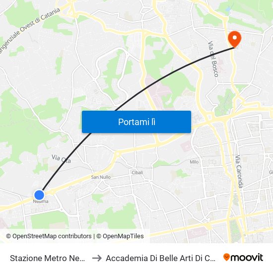 Stazione Metro Nesima to Accademia Di Belle Arti Di Catania map