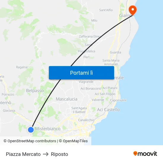 Piazza Mercato to Riposto map