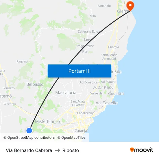 Via Bernardo Cabrera to Riposto map