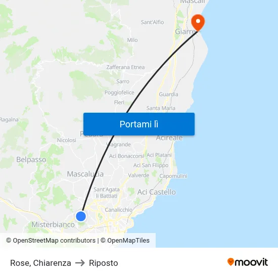 Rose, Chiarenza to Riposto map