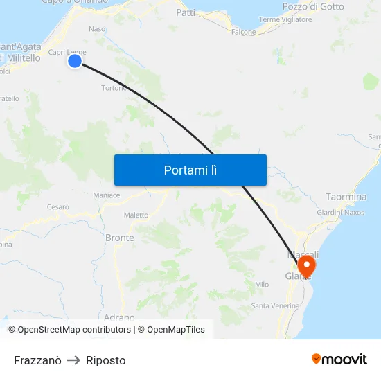 Frazzanò to Riposto map