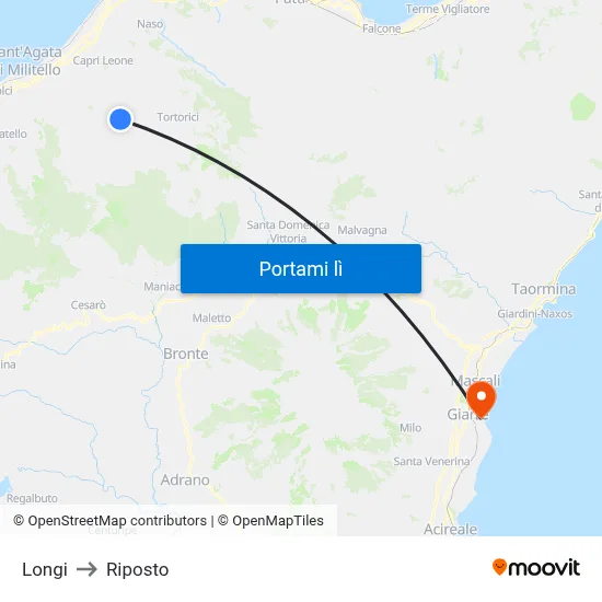 Longi to Riposto map