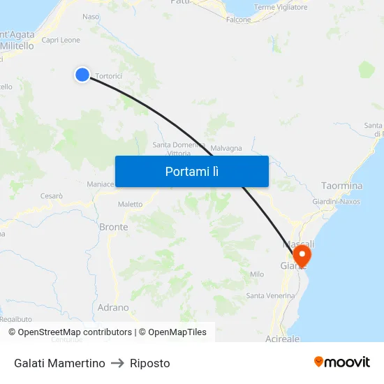 Galati Mamertino to Riposto map