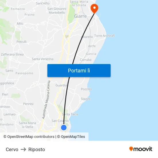 Cervo to Riposto map