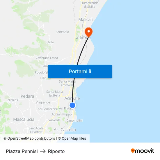 Piazza Pennisi to Riposto map