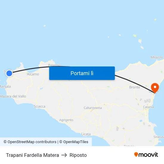 Trapani Fardella Matera to Riposto map