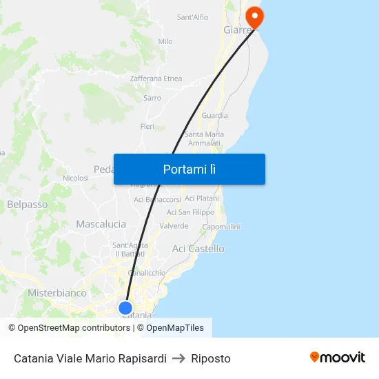 Catania Viale Mario Rapisardi to Riposto map