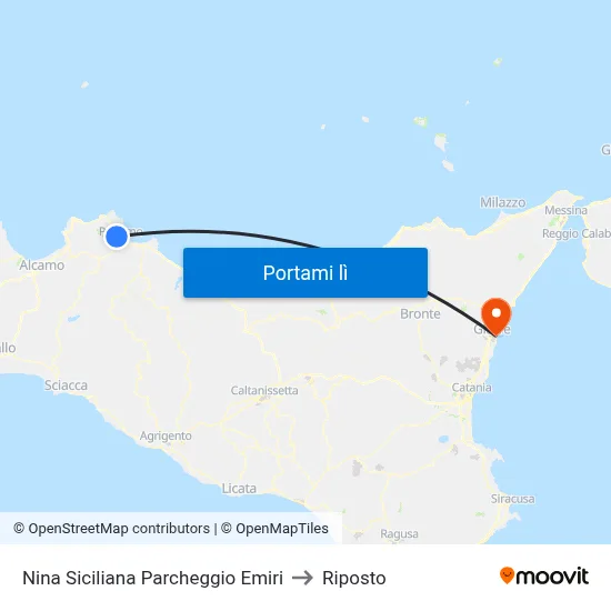 Nina Siciliana Parcheggio Emiri to Riposto map