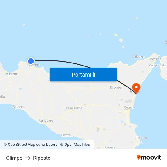 Olimpo to Riposto map