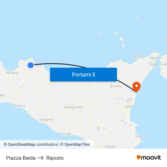 Piazza Baida to Riposto map