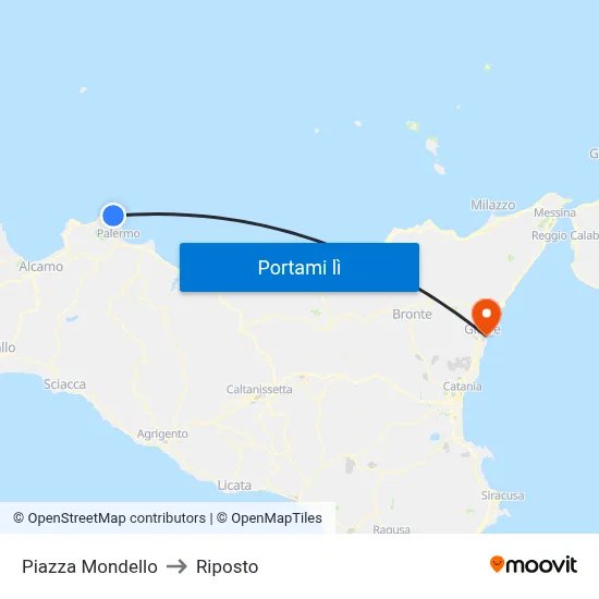 Piazza Mondello to Riposto map