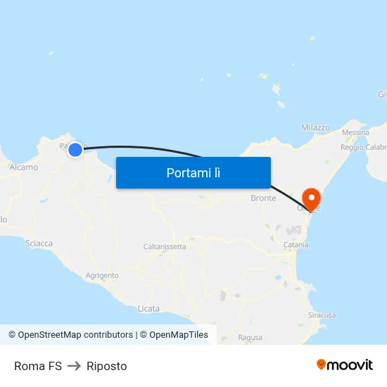Roma FS to Riposto map