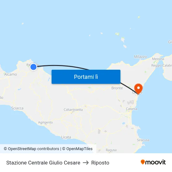 Stazione Centrale Giulio Cesare to Riposto map