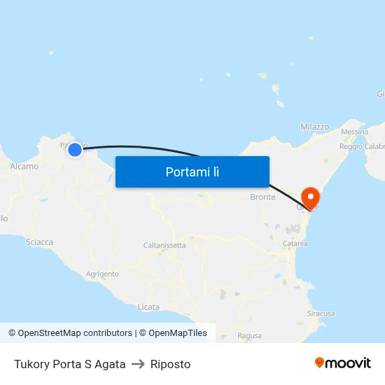 Tukory Porta S Agata to Riposto map