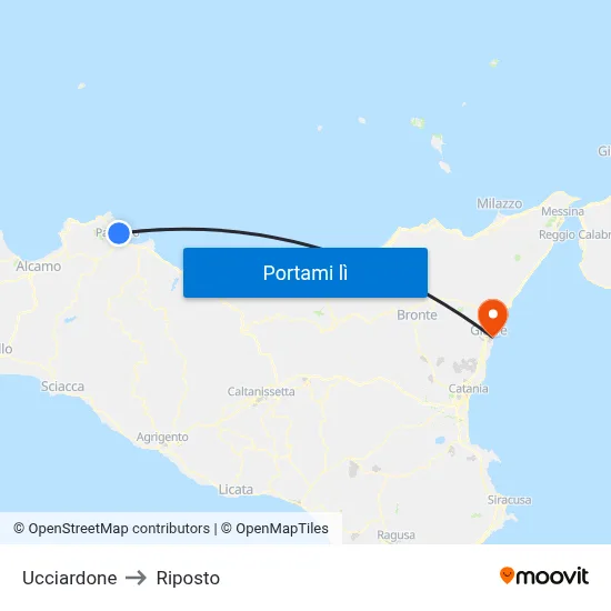 Ucciardone to Riposto map