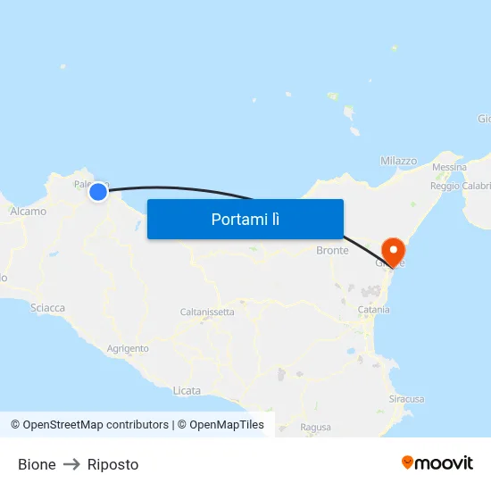 Bione to Riposto map