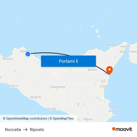 Roccella to Riposto map