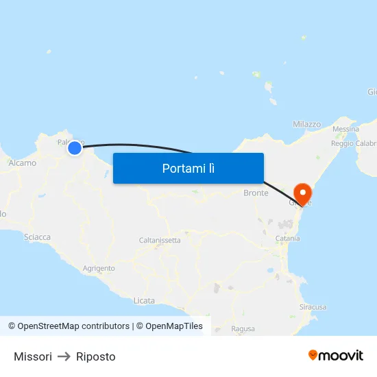 Missori to Riposto map