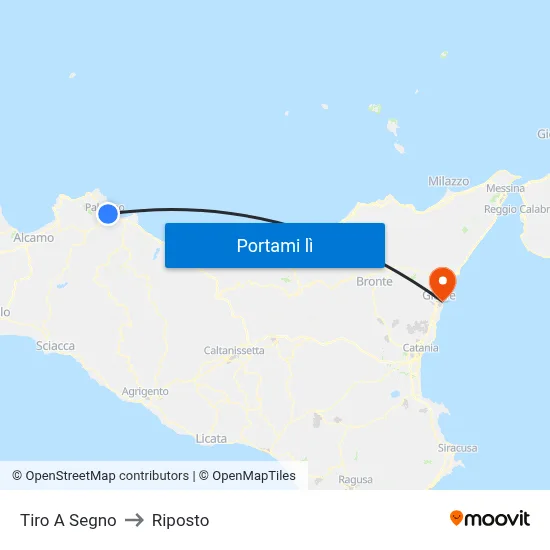 Tiro A Segno to Riposto map