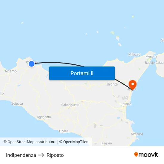 Indipendenza to Riposto map