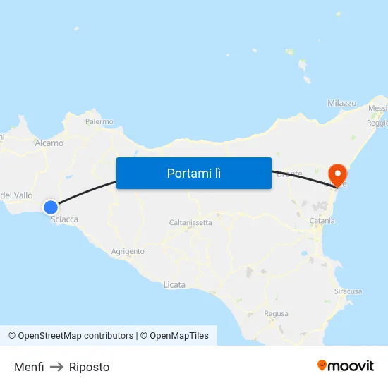 Menfi to Riposto map