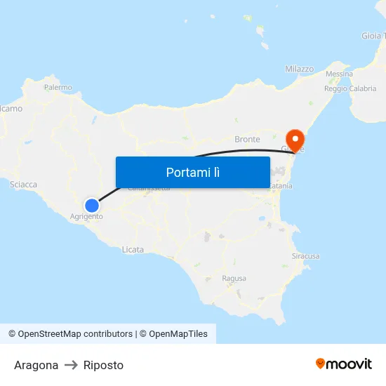Aragona to Riposto map