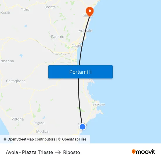 Avola - Piazza Trieste to Riposto map