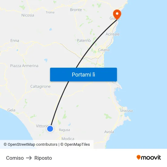 Comiso to Riposto map