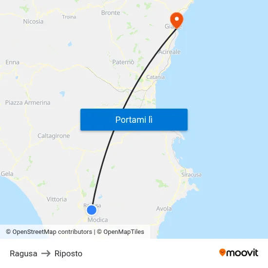 Ragusa to Riposto map
