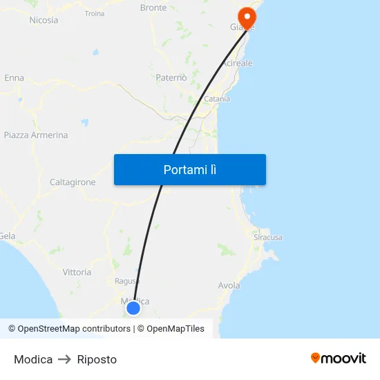 Modica to Riposto map