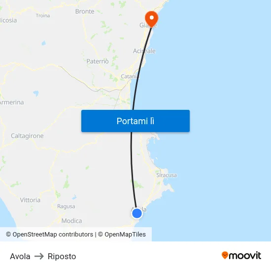 Avola to Riposto map