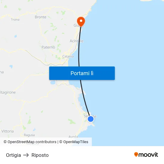 Ortigia to Riposto map