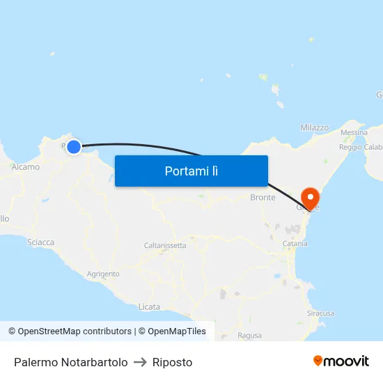 Palermo Notarbartolo to Riposto map