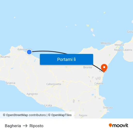 Bagheria to Riposto map