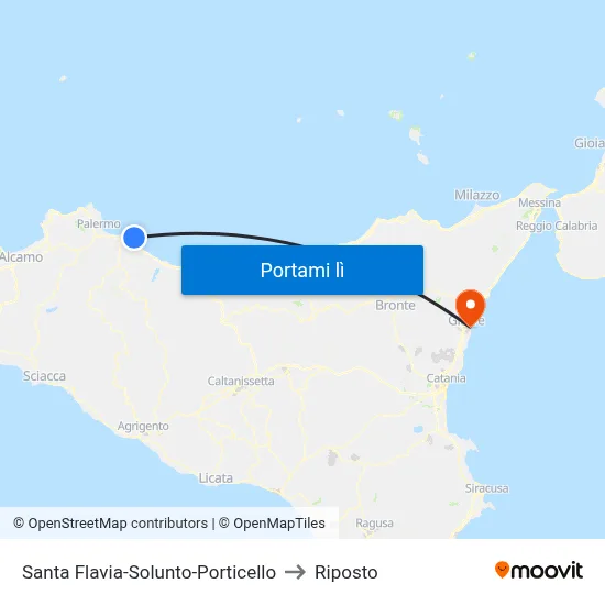 Santa Flavia-Solunto-Porticello to Riposto map