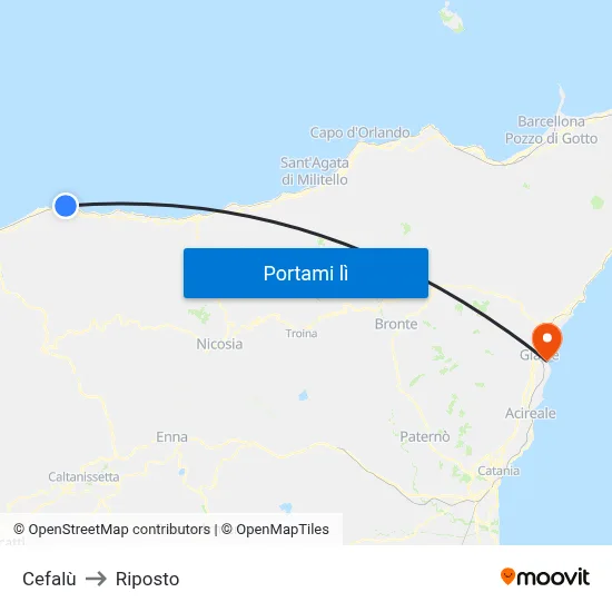 Cefalù to Riposto map