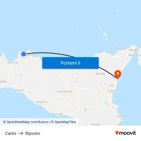 Carini to Riposto map