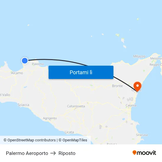Palermo Aeroporto to Riposto map