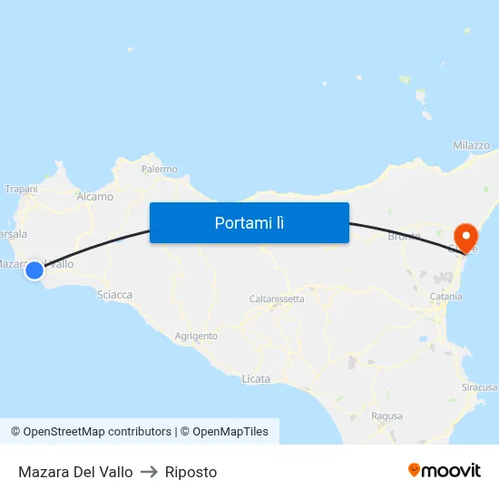 Mazara Del Vallo to Riposto map