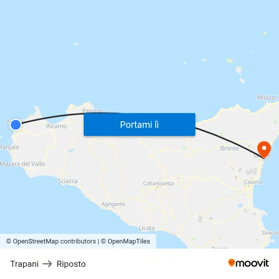 Trapani to Riposto map